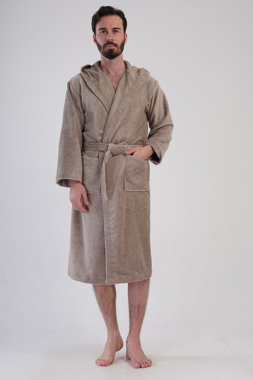 Man Triga Dark Beige Hoodie Detail Bathrobe