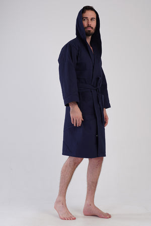 Man Waffle Thin Hoodie Detail Bathrobe