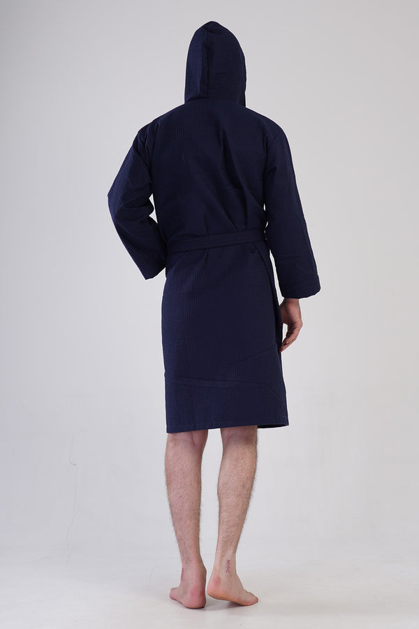 Man Waffle Thin Hoodie Detail Bathrobe