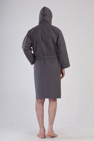 Man Waffle Thin Hoodie Detail Bathrobe