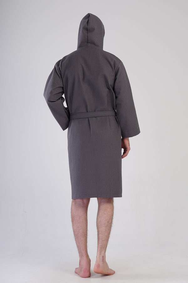 Man Waffle Thin Hoodie Detail Bathrobe