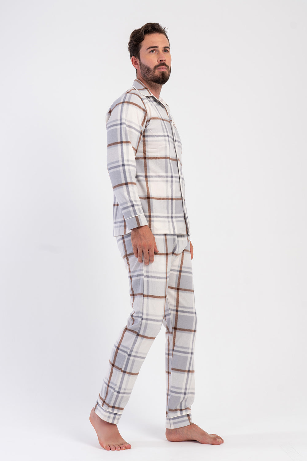 ERKEK POLAR TAMAMI DUGMELI UZUN KOL PIJAMA TAKIM 161836 - Vienetta1.GrupGRI