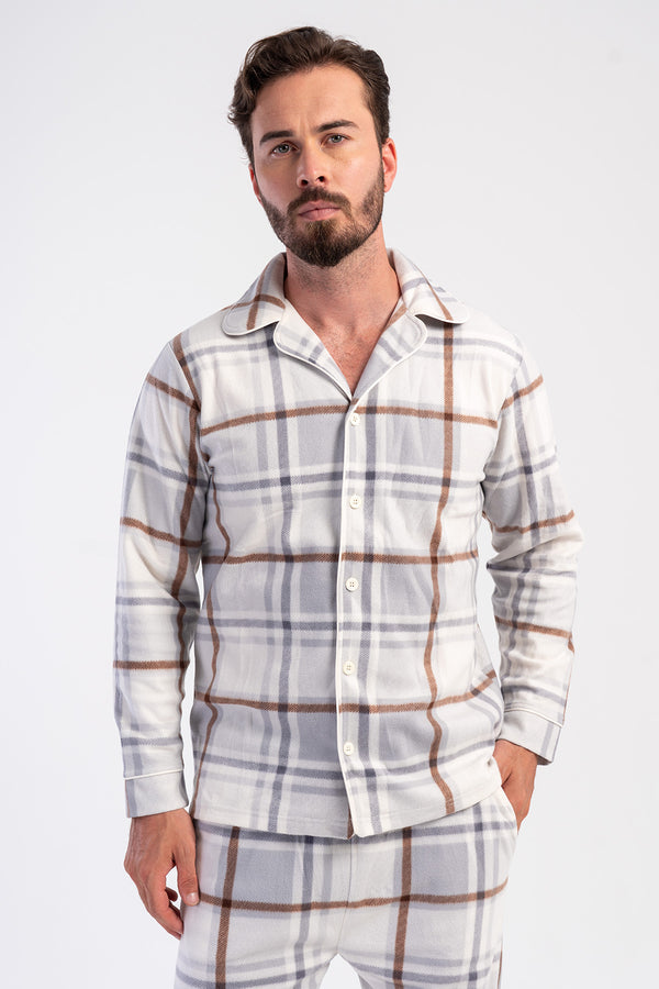 ERKEK POLAR TAMAMI DUGMELI UZUN KOL PIJAMA TAKIM