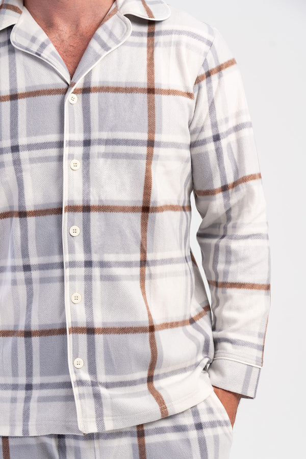 ERKEK POLAR TAMAMI DUGMELI UZUN KOL PIJAMA TAKIM