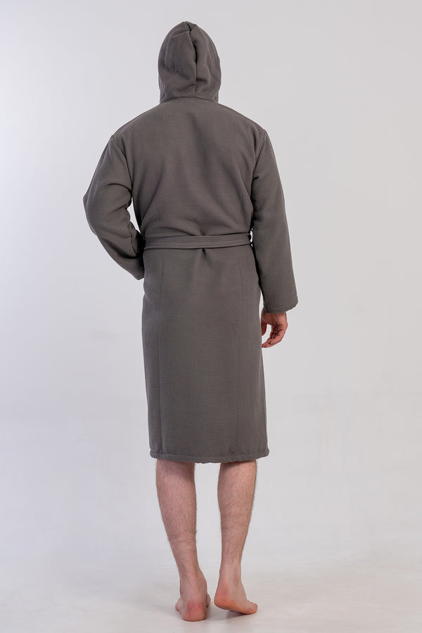 Man Waffle Hoodie Detail Bathrobe