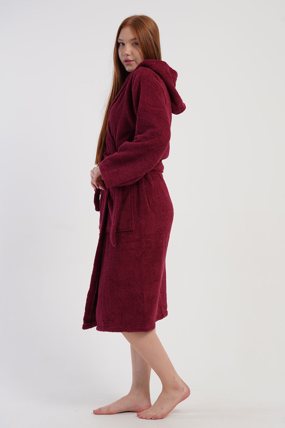 KADIN HAVLU BUKLE KAPSONLU UZUN KOL UZUN BORNOZ 161878 - Vienetta1.GrupKIRMIZI