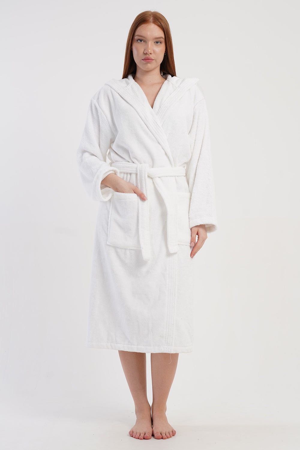 KADIN HAVLU BUKLE KAPSONLU UZUN KOL UZUN BORNOZ 161879 - Vienetta1.GrupBEYAZ