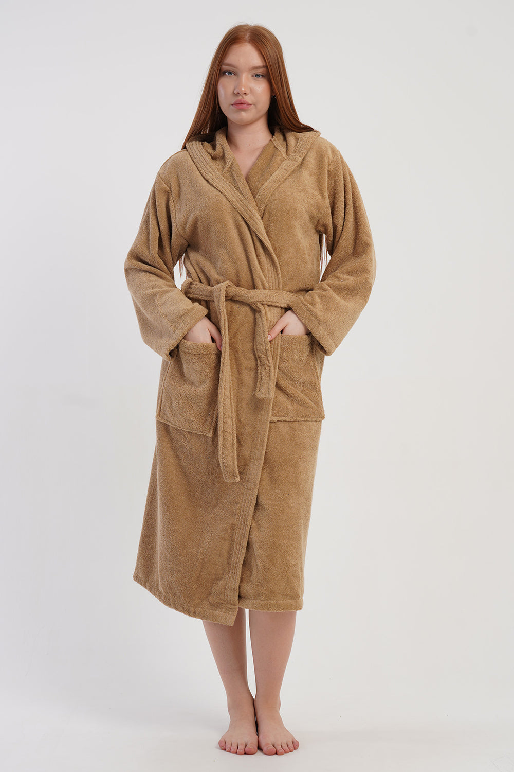 KADIN HAVLU BUKLE KAPSONLU UZUN KOL UZUN BORNOZ 161880 - Vienetta1.GrupBEJ