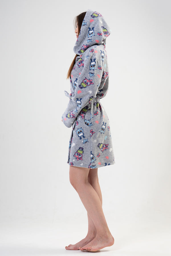 KADIN POLAR KAPSONLU CEPLI KISA SABAHLIK 201008 - Vienetta1.GrupGRAY MELANGE