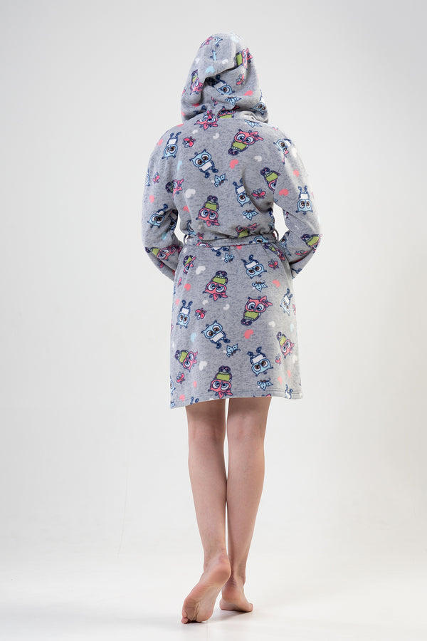 KADIN POLAR KAPSONLU CEPLI KISA SABAHLIK 201008 - Vienetta1.GrupGRAY MELANGE