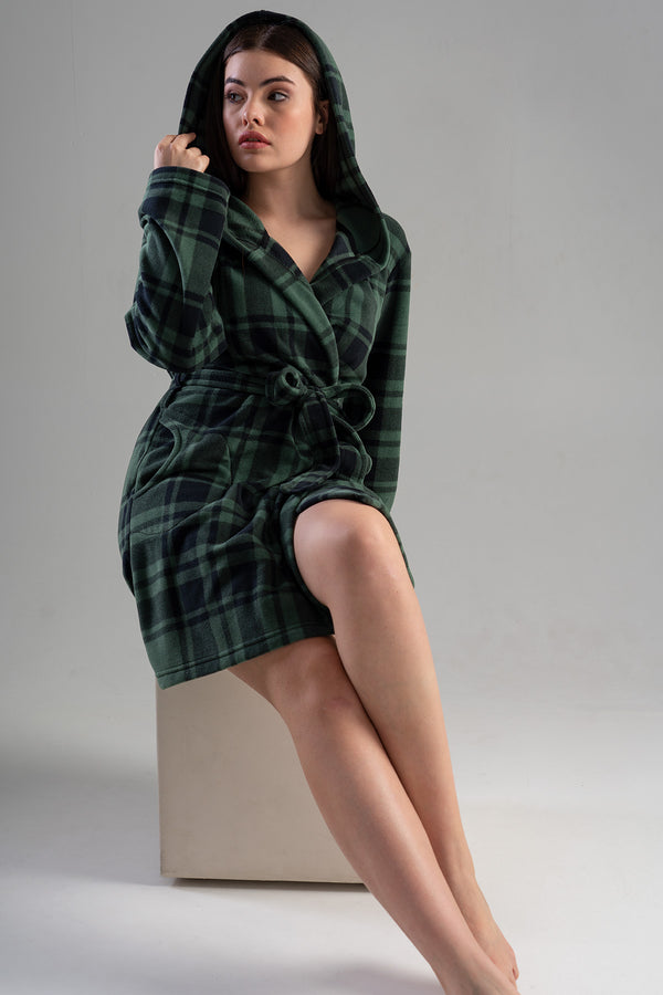 Woman Black and Khaki Dressing Gown