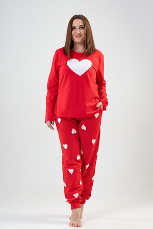 Woman Big Size Red Heart PJ Set