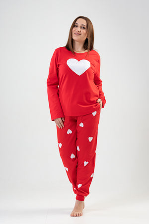 Woman Big Size Red Heart PJ Set