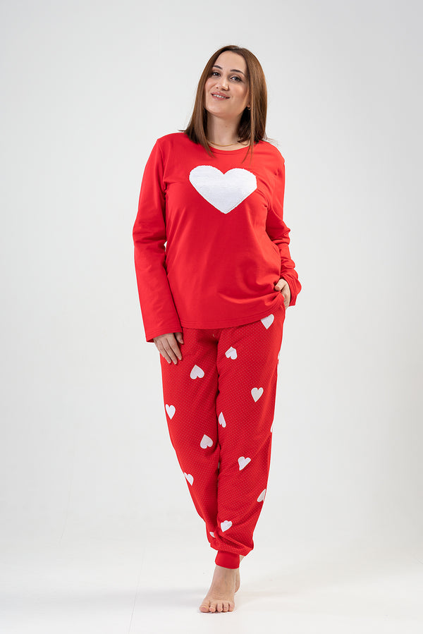 Woman Big Size Red Heart PJ Set