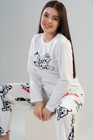 KADIN POLAR UZUN KOL PIJAMA TAKIM 203042 - Vienetta1.GrupBRIGHT WHITE
