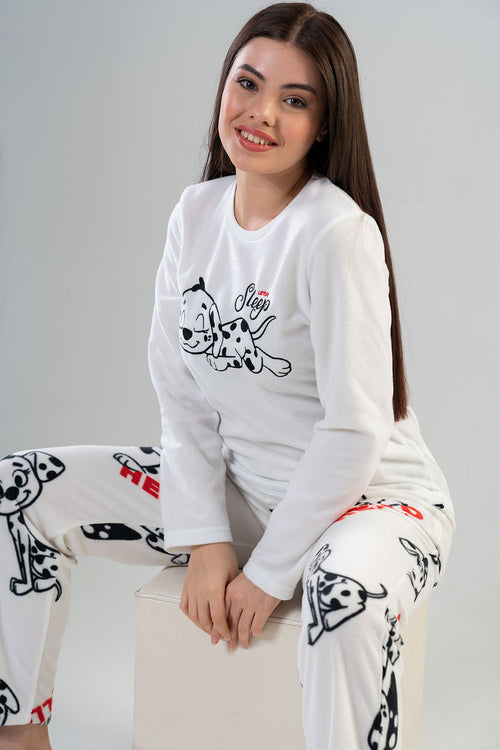 KADIN POLAR UZUN KOL PIJAMA TAKIM 203042 - Vienetta1.GrupBRIGHT WHITE