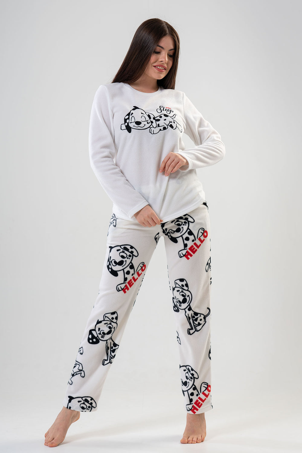 KADIN POLAR UZUN KOL PIJAMA TAKIM 203042 - Vienetta1.GrupBRIGHT WHITE