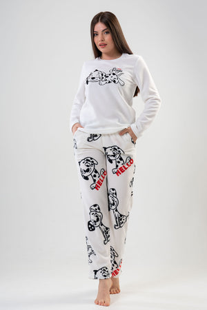 KADIN POLAR UZUN KOL PIJAMA TAKIM 203042 - Vienetta1.GrupBRIGHT WHITE