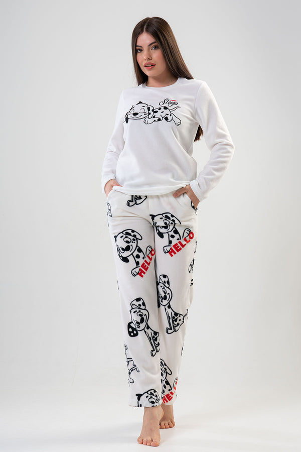 KADIN POLAR UZUN KOL PIJAMA TAKIM 203042 - Vienetta1.GrupBRIGHT WHITE