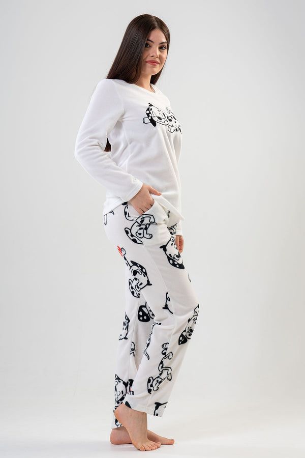 KADIN POLAR UZUN KOL PIJAMA TAKIM 203042 - Vienetta1.GrupBRIGHT WHITE