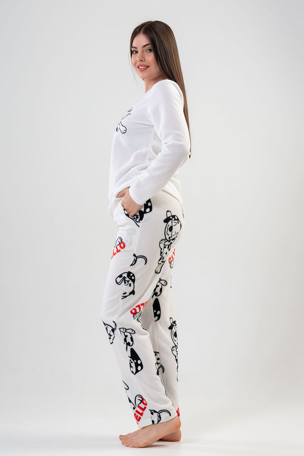 KADIN POLAR UZUN KOL PIJAMA TAKIM 203042 - Vienetta1.GrupBRIGHT WHITE