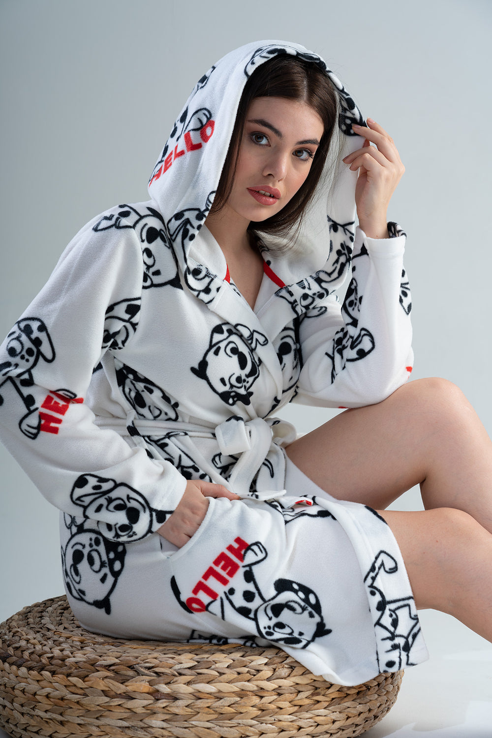 Woman Sweet Dog Fleece Dressing Gown