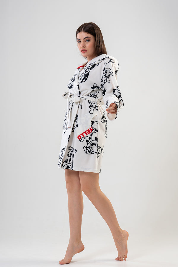 Woman Sweet Dog Fleece Dressing Gown