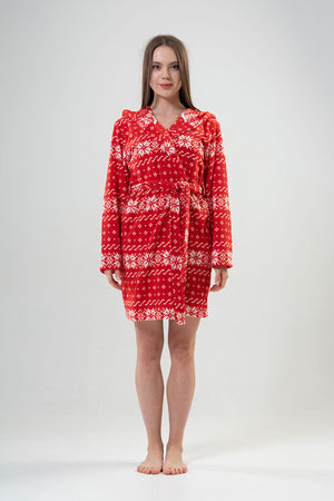 Woman Fleece Christmas Pattern Dressing Gown