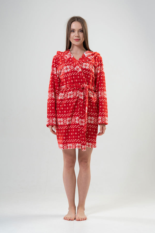 Woman Fleece Christmas Pattern Dressing Gown