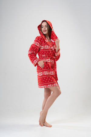 Woman Fleece Christmas Pattern Dressing Gown