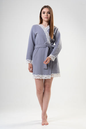 KADIN POLAR UZUN KOL DANTELLI KISA CEPLI SABAHLIK 203068 - Vienetta1.GrupGRAY