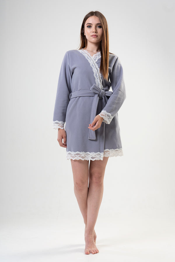 KADIN POLAR UZUN KOL DANTELLI KISA CEPLI SABAHLIK 203068 - Vienetta1.GrupGRAY