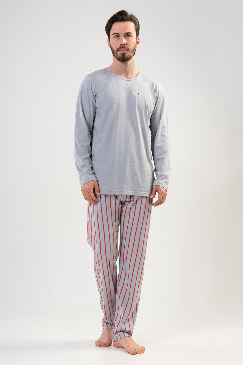 CEPLI ERKEK P.SUPREM O YAKA UZUN KOL PIJAMA TAKIM 203149 - Vienetta1.GrupGRAY