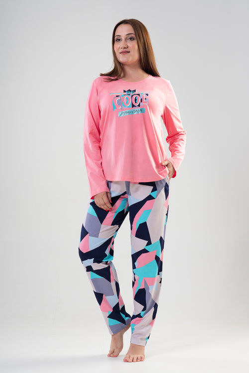 KADIN P.SUPREM XXL O YAKA UZUN KOL ETEGI OVAL CEPLI PIJAMA TAKIM 203167 - Vienetta1.GrupCOTTONPINK