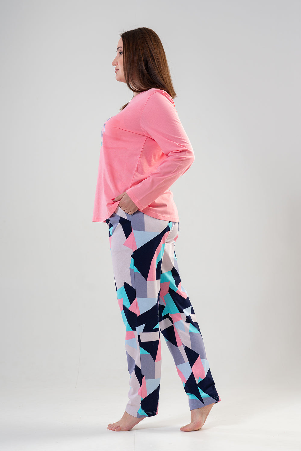 KADIN P.SUPREM XXL O YAKA UZUN KOL ETEGI OVAL CEPLI PIJAMA TAKIM 203167 - Vienetta1.GrupCOTTONPINK