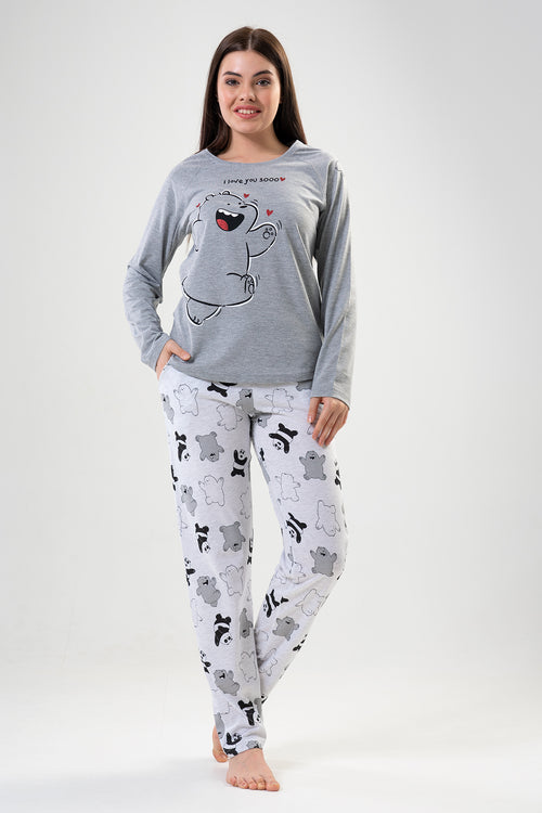 BAYAN P.SUPREM O YAKA REGLAN UZUN KOL ETEGI OVAL CEPLI PIJAMA TAKIM