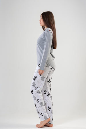 BAYAN P.SUPREM O YAKA REGLAN UZUN KOL ETEGI OVAL CEPLI PIJAMA TAKIM