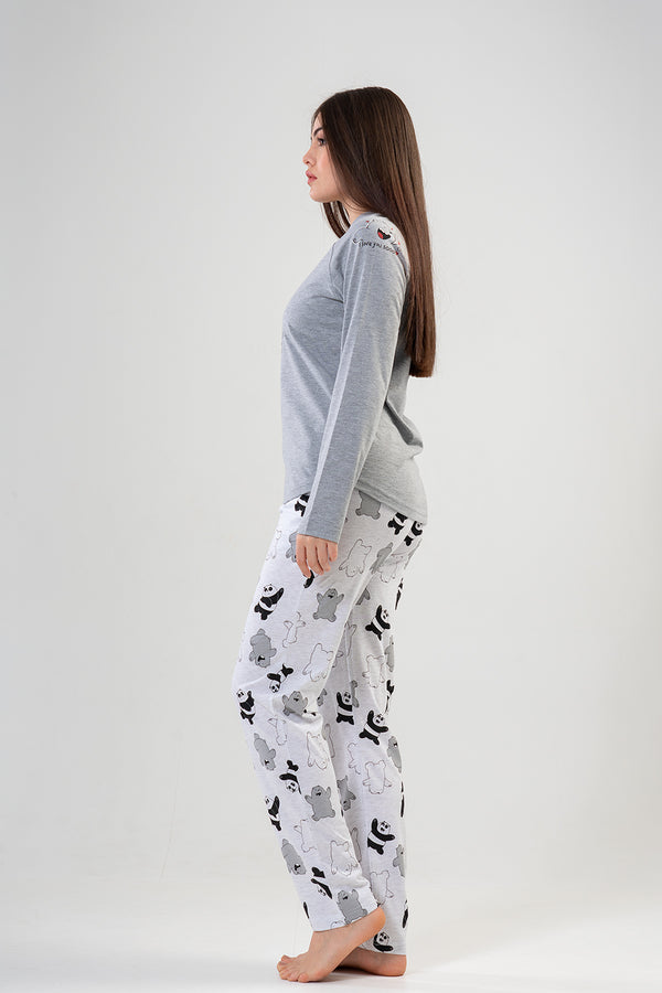 BAYAN P.SUPREM O YAKA REGLAN UZUN KOL ETEGI OVAL CEPLI PIJAMA TAKIM