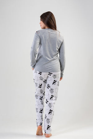 BAYAN P.SUPREM O YAKA REGLAN UZUN KOL ETEGI OVAL CEPLI PIJAMA TAKIM