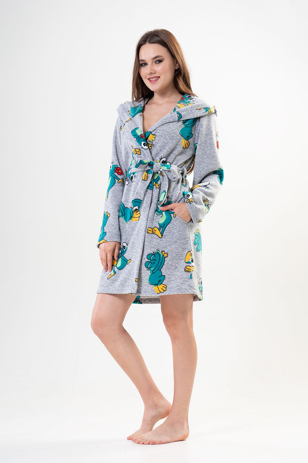 KADIN POLAR KAPSONLU CEPLI KISA SABAHLIK 203187 - Vienetta1.GrupGRAY MELANGE