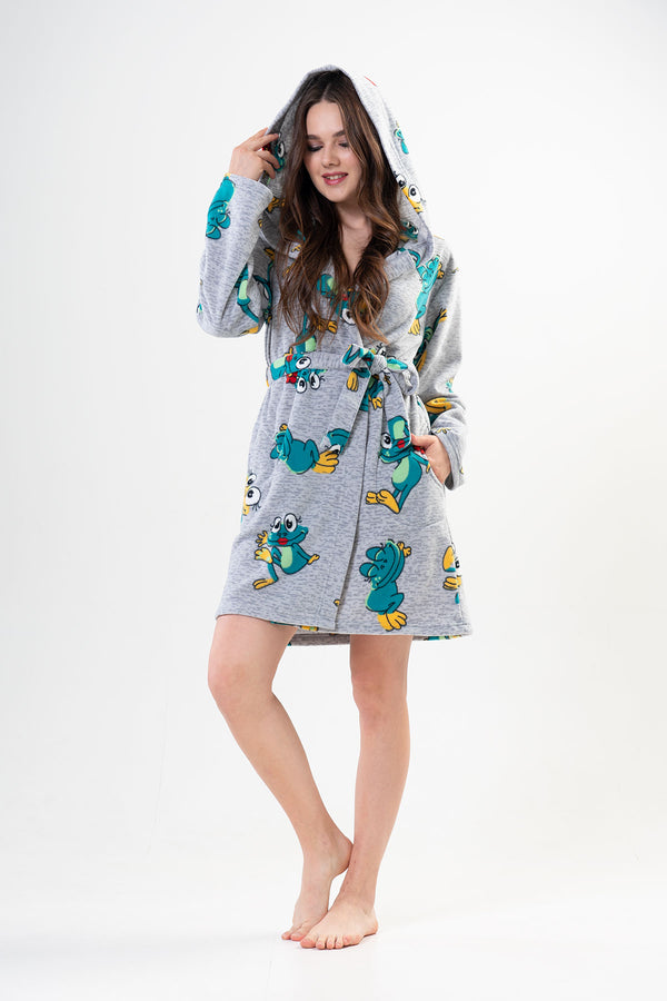 KADIN POLAR KAPSONLU CEPLI KISA SABAHLIK 203187 - Vienetta1.GrupGRAY MELANGE