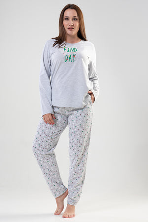 KADIN SUPREM XXL UZUN KOL PIJAMA TAKIM 204068 - Vienetta1.GrupGRAY MELANGE