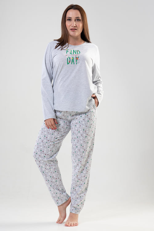 KADIN SUPREM XXL UZUN KOL PIJAMA TAKIM 204068 - Vienetta1.GrupGRAY MELANGE