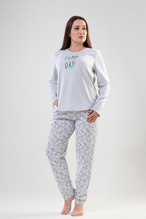 KADIN SUPREM XXL UZUN KOL PIJAMA TAKIM 204068 - Vienetta1.GrupGRAY MELANGE