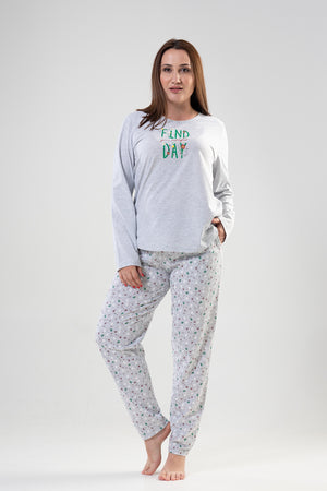 KADIN SUPREM XXL UZUN KOL PIJAMA TAKIM 204068 - Vienetta1.GrupGRAY MELANGE