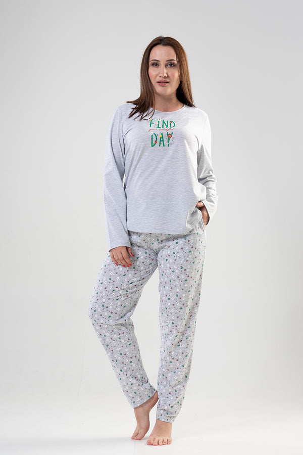 KADIN SUPREM XXL UZUN KOL PIJAMA TAKIM 204068 - Vienetta1.GrupGRAY MELANGE