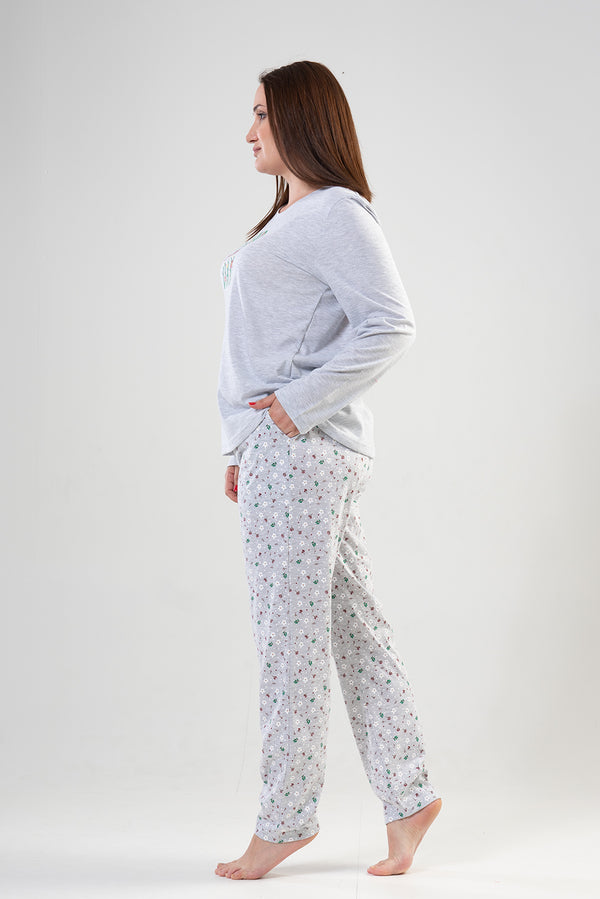 KADIN SUPREM XXL UZUN KOL PIJAMA TAKIM 204068 - Vienetta1.GrupGRAY MELANGE