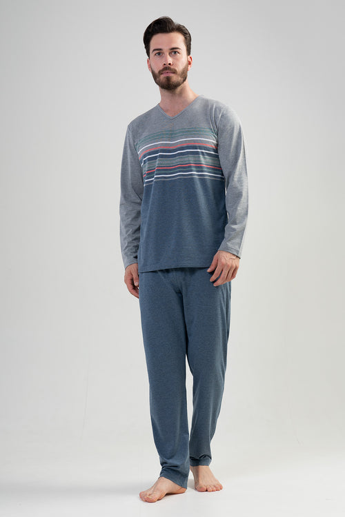 CEPLI ERKEK P.SUPREM XXL V YAKA UZUN KOL PIJAMA TAKIM 204127 - Vienetta1.GrupGRAY MELANGE