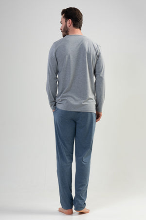 CEPLI ERKEK P.SUPREM XXL V YAKA UZUN KOL PIJAMA TAKIM 204127 - Vienetta1.GrupGRAY MELANGE