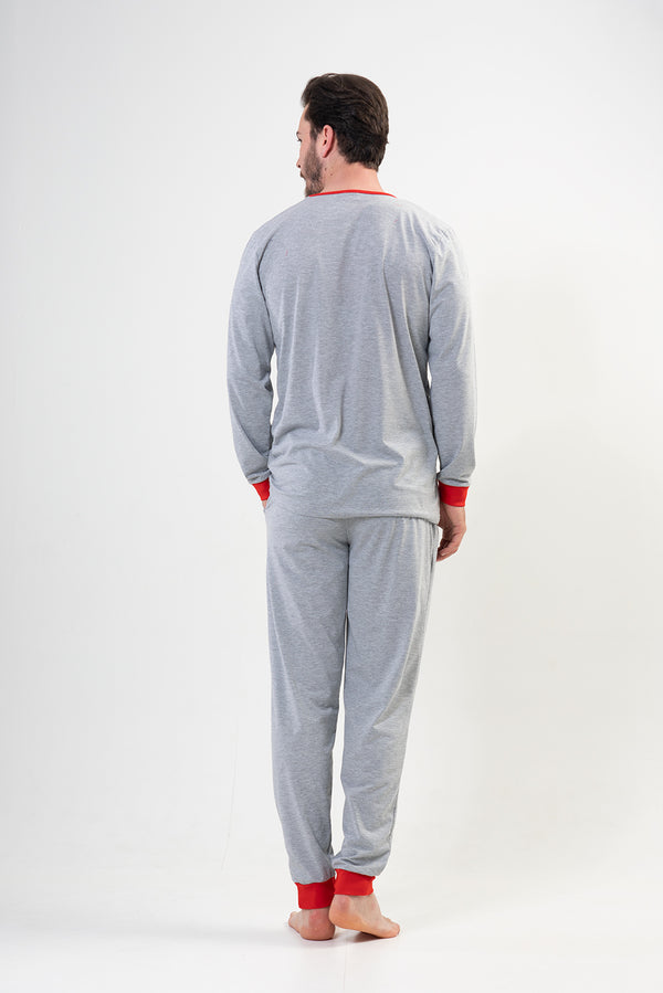 CEPLI ERKEK P.SUPREM O YAKA UZUN KOL MANSETLI PIJAMA TAKIM 204192 - Vienetta1.GrupGRAY MELANGE